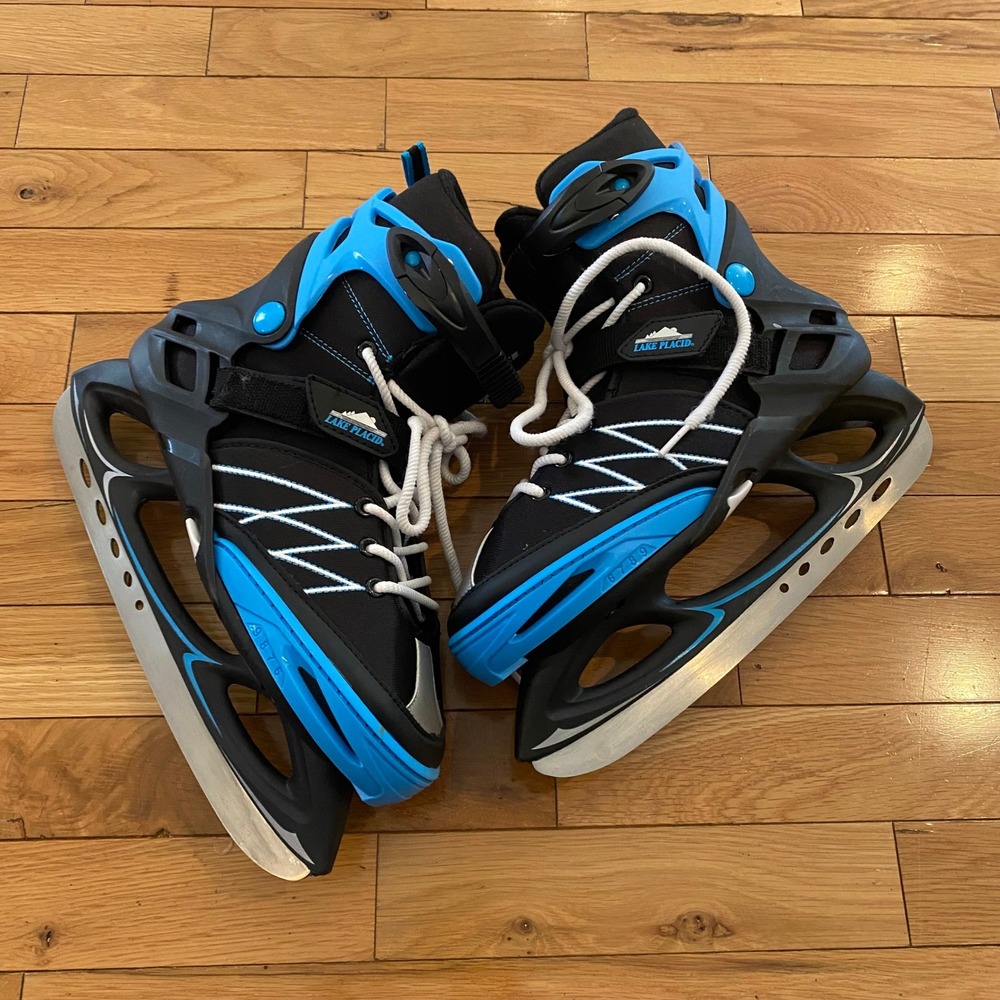 Lake Placid Adjustable Ice Skates Black Blue Kids Youth Size 6‎ to 9